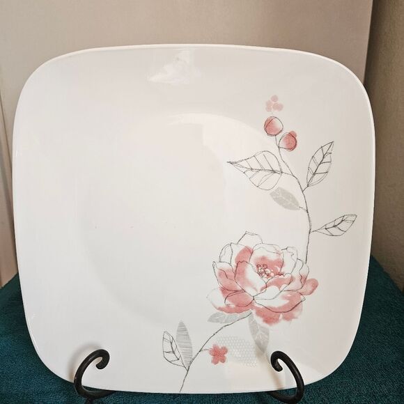Corelle Blushing Rose 4 Pcs Square Dinner Plates - Picture 3 of 7